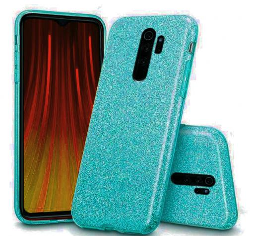 Силиконов калъф / гръб / TPU за Xiaomi Redmi Note 8 Pro - тюркоаз / брокат
