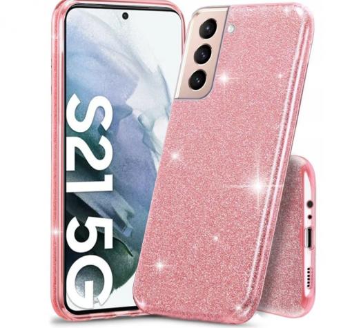 Силиконов калъф / гръб / TPU за Samsung S21 - розов / брокат