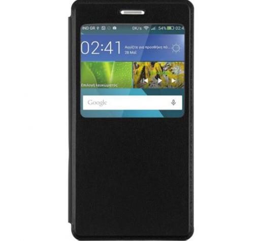 Кожен калъф Flip тефтер S-view със стойка за Huawei Ascend P8 Lite - Flexi / черен