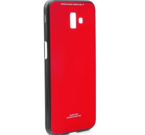 Луксозен стъклен твърд гръб за Samsung J6 Plus 2018 - червен