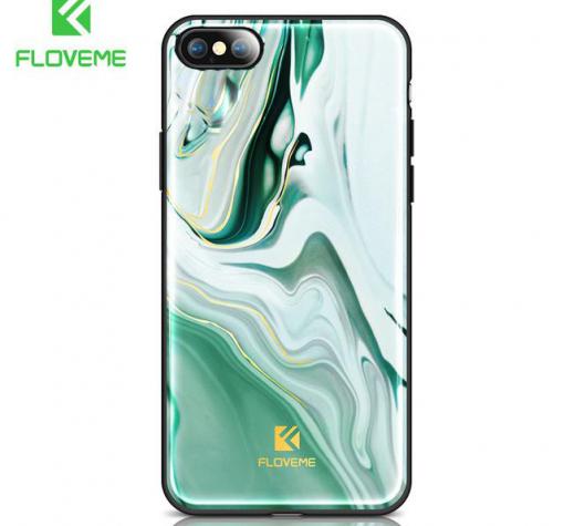 Луксозен твърд гръб със силиконов кант FLOVEME Marble Case за Apple iPhone 7 / iPhone 8 - зелен