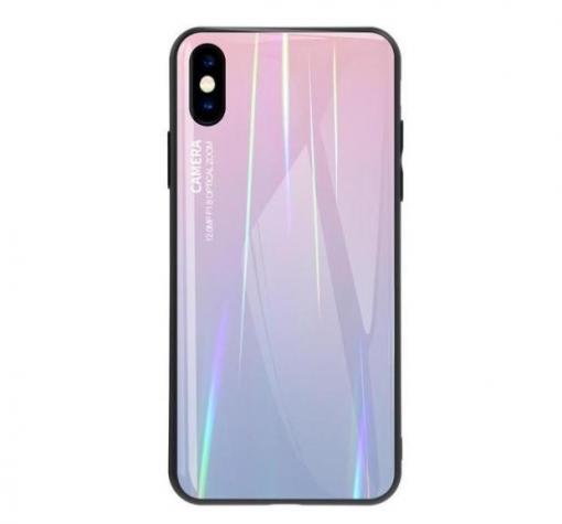 Луксозен стъклен твърд гръб Aurora за Samsung A10 - преливащ / розово и лилаво