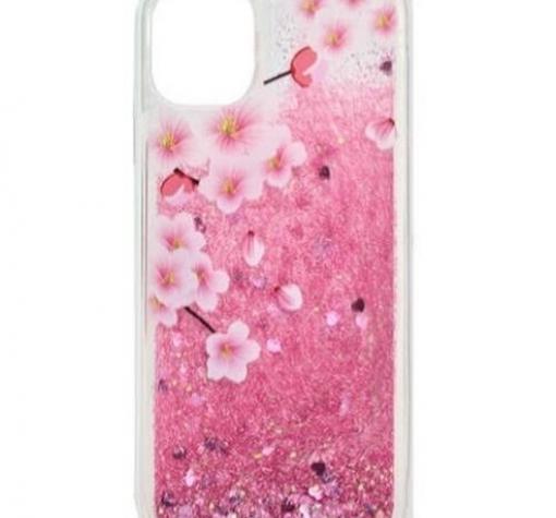 Луксозен твърд гръб 3D Water Case за Samsung A20s - течен гръб с розов брокат / Peach blossom