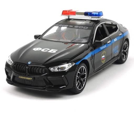 Метална кола с отварящи се врати капаци светлини и звуци BMW 8 Series Полиция 1:24