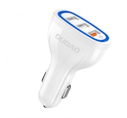Зарядно устройство за кола Dudao R7S 3 USB / 3.0 QUICK CHARGER / 2.4A / 18W - бял