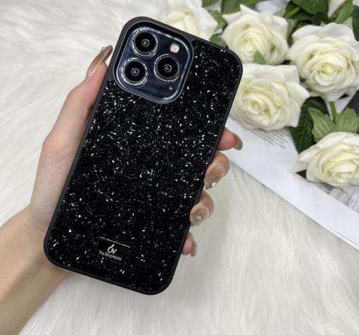 Луксозен твърд гръб / кейс / Swarovski за Apple iPhone 14 Pro Max 6.7'' - черен / камъни