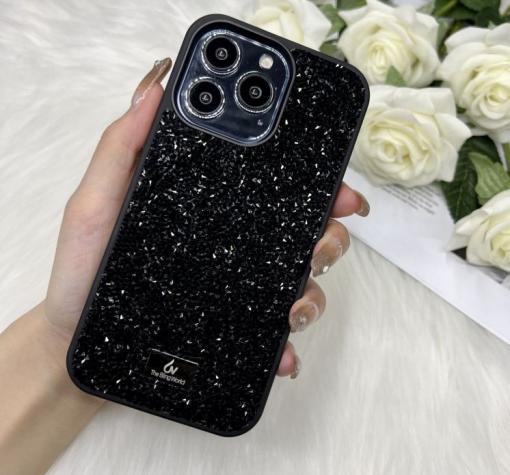 Луксозен твърд гръб / кейс / Swarovski за Apple iPhone 16 Pro Max - черен / камъни