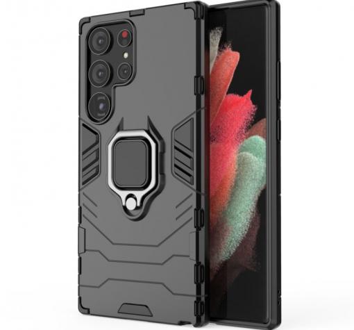 Удароустойчив гръб TPU case Ring Armor Case с твърда част и стойка с магнитно захващане за Samsung S23 Ultra 5G - черен кейс
