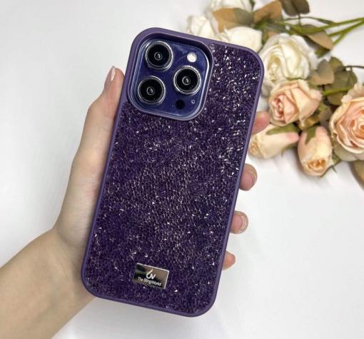 Луксозен твърд гръб / кейс / Swarovski за Apple iPhone 15 - лилав / камъни