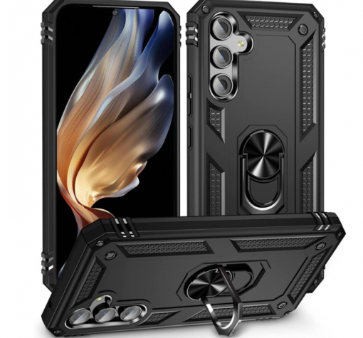 Удароустойчив гръб TPU кейс Slide Camera Case Magnetic Finger Ring Car Holder за Samsung A34 - черен