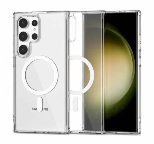 Силиконов калъф / гръб / Clear Case с безжично зареждане MagSafe за Samsung S24 Ultra - прозрачен