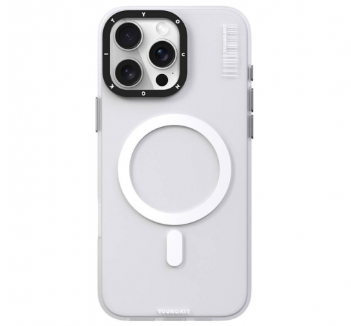Оригинален удароустойчив гръб TPU кейс Youngkit Hidden Sand Series Case с безжично зареждане MagSafe за Apple iPhone 16 Pro Max (6.9) - бял