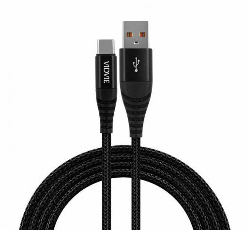 Кабел VIDVIE CB491 за зареждане и пренос на данни / USB to Type-C 2.4A 1.2m - черен