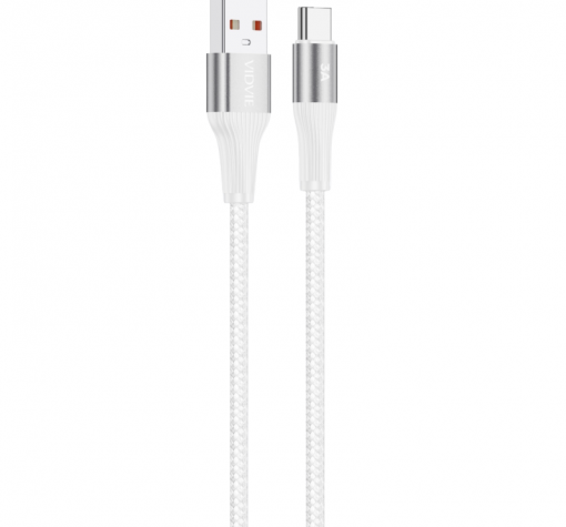 Кабел VIDVIE CB4038 за зареждане и пренос на данни / USB to Type-C 3A 1m - бял