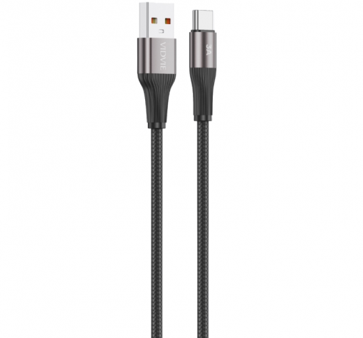 Кабел VIDVIE CB4038 за зареждане и пренос на данни / USB to Type-C 3A 2m - черен