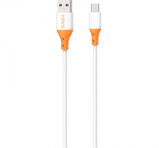 Кабел VIDVIE CB4014 за зареждане и пренос на данни / USB to Type-C 2.4A 1m - бял с оранжево