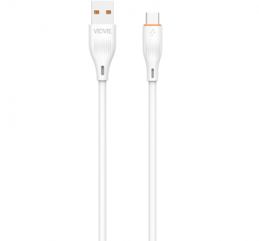 Кабел VIDVIE CB4016 за зареждане и пренос на данни / USB to Type-C 2.4A 1m - бял