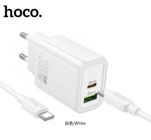 Универсално зарядно устройство HOCO N61 220V 20W / Type C to Type C - бяло
