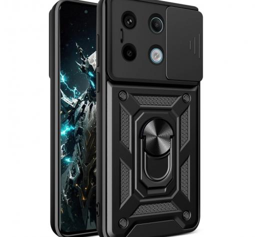 Удароустойчив гръб TPU кейс Slide Camera Case Magnetic Finger Ring Car Holder за Xiaomi Redmi Note 13 Pro 4G - черен