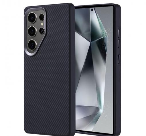 Луксозен гръб / кейс / Troy Case с безжично зареждане MagSafe за Samsung S25 Ultra - черен / carbon