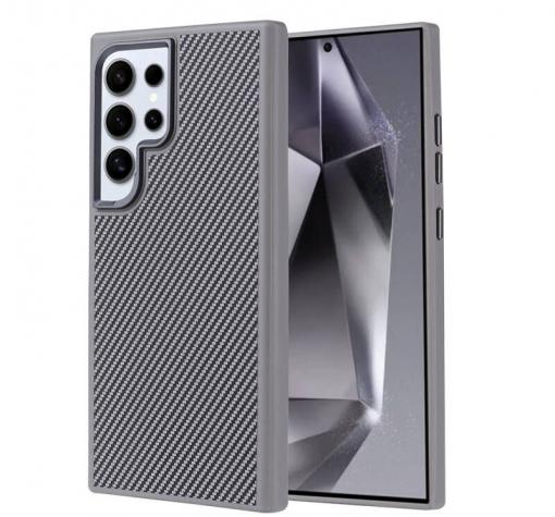 Луксозен гръб / кейс / Troy Case с безжично зареждане MagSafe за Samsung S24 Ultra - сив / carbon