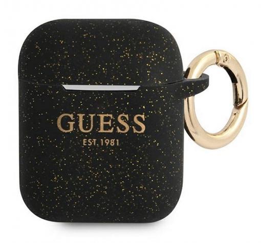 Оригинален калъф Guess Glitter за AirPods 1 / AirPods 2 слушалки - черен
