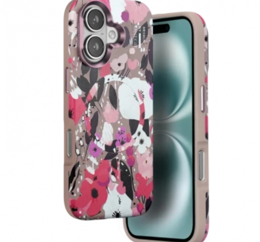 Луксозен гръб / кейс / Flower Series Case с безжично зареждане MagSafe за Apple iPhone 16 (6.1) - пепел от рози / цветя