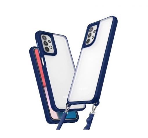 Луксозен гръб / кейс / Protective Armor Case за Samsung A56 5G - прозрачен / тъмно син кант