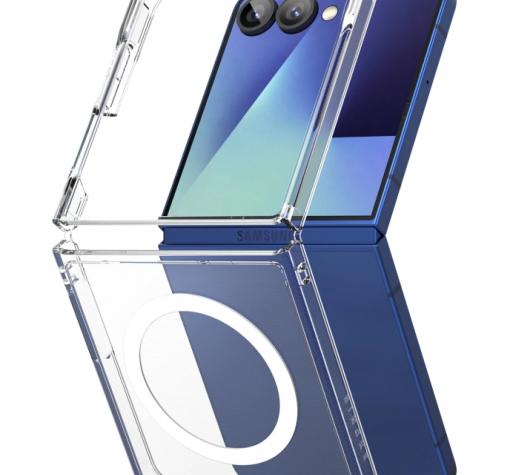 Луксозен гръб / кейс / Crystal Case с безжично зареждане MagSafe за Samsung Z Flip 7 - прозрачен