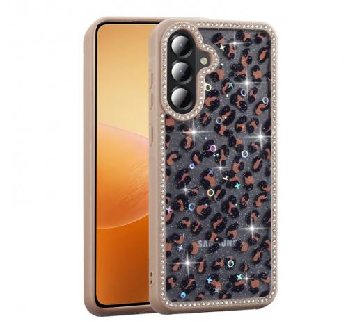 Луксозен гръб / кейс / Pearl Case с камъни за Samsung A56 5G - леопард