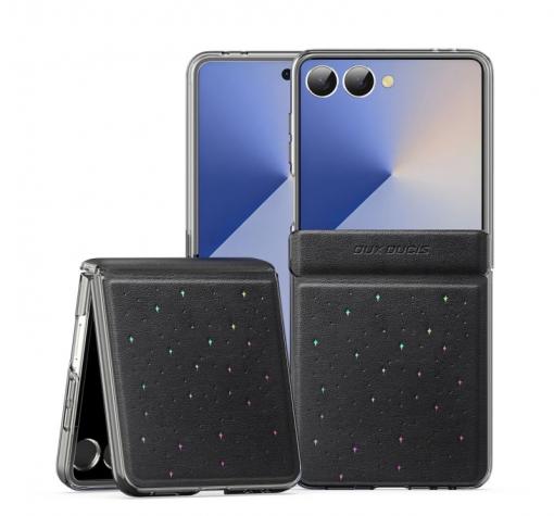 Луксозен кожен гръб / кейс / Dux Stex Case за Samsung Z Flip 7 - черен с камъни