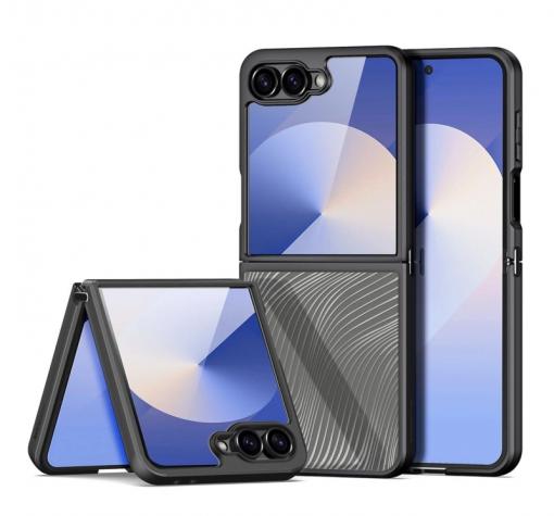 Луксозен гръб / кейс / Dux Ducis AIMO Premium Case за Samsung Z Flip 7 - прозрачен / черен кант