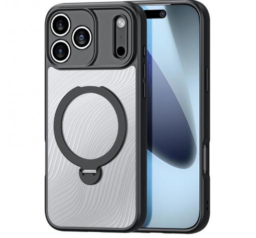 Луксозен гръб / кейс / Dux Ducis AIMO Premium Case с безжично зареждане MagSafe за Apple iPhone 17 Pro (6.3) - прозрачен / черен кант
