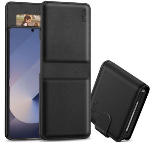 Луксозен кожен калъф Tech-Protect Wallet Case за Samsung Z Flip 7 - черен