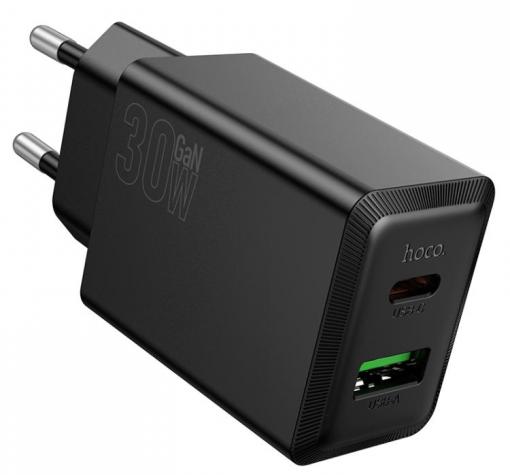 Универсално зарядно устройство / адаптер / HOCO N71 Nuevo PD30W+QC3.0 / Dual Port Charger / USB & Type C - черно