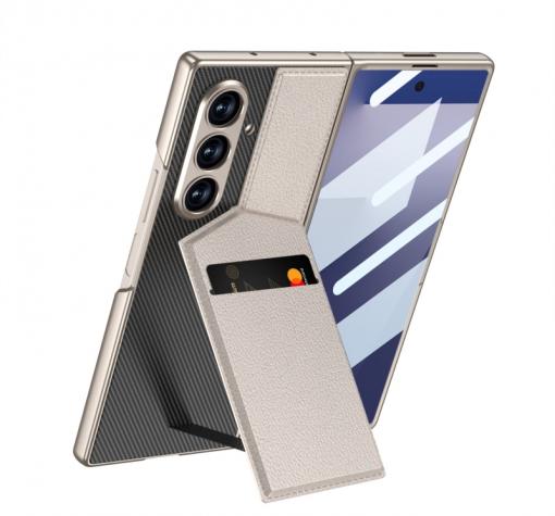 Луксозен гръб / кейс / Carbon Fiber Case със стойка за Samsung Z Fold 7 - сив титаниум