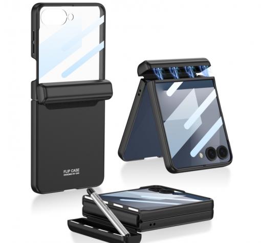 Луксозен магнитен гръб / кейс / Pen Holder Case Samsung Z Flip 7 - черен с място за писалка