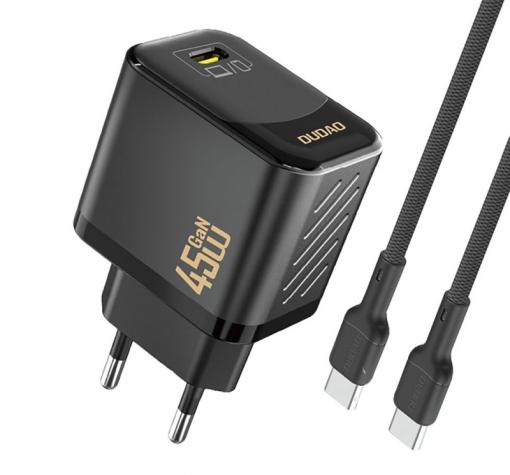 Зарядно устройство 220V Dudao A28C 45W USB-C cable Type C GaN - черно