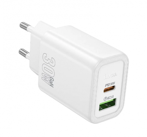 Универсално зарядно устройство / адаптер / HOCO N63 220V 30W / 2 ports / USB & Type C - бяло