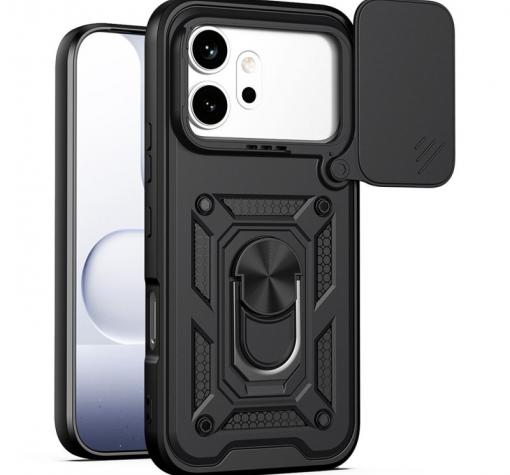 Удароустойчив гръб TPU кейс за Honor 600 Ring Armor Case - черен