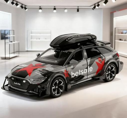 Метална кола с отварящи се врати капаци светлини и звуци Audi RS6 Avant 1:32 - Камуфлажна