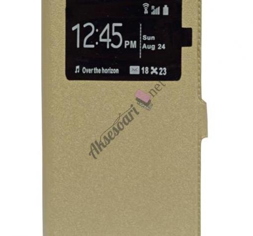 Кожен калъф Flip тефтер S-view със стойка за Samsung A3 2016 A310 - Flexi / златен