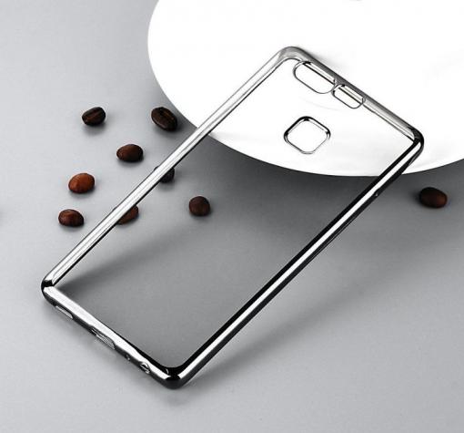 Луксозен силиконов калъф / гръб / TPU за Huawei P9 Lite Mini - прозрачен / тъмно сив кант