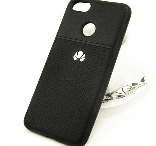 Луксозен силиконов калъф / гръб / TPU за Huawei P Smart - черен / имитиращ кожа