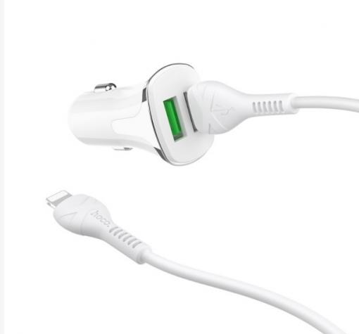 Универсално зарядно за кола HOCO Dual USB Car Charger QC3.0 - бяло