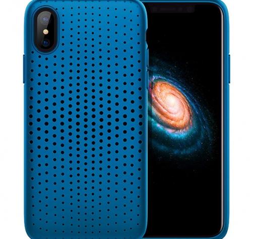 Луксозен силиконов калъф / гръб / TPU ROCK DOT Series за Apple iPhone X - син