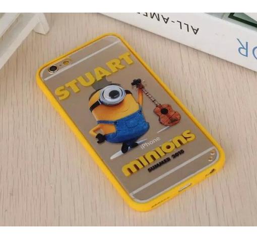 Твърд гръб / капак / със силиконов кант TPU Hybrid за Apple iPhone 6 / iPhone 6S - прозрачен / Minions with guitar