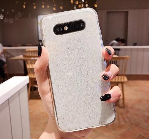 Силиконов калъф / гръб / TPU Bling за Samsung S10 - прозрачен / брокат