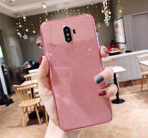 Силиконов калъф / гръб / TPU Bling за Samsung J6 2018 - прозрачен / розов / брокат