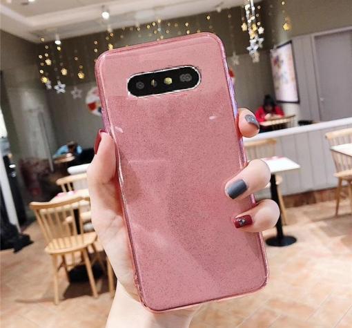 Силиконов калъф / гръб / TPU Bling за Samsung S10 Plus - прозрачен / розов / брокат